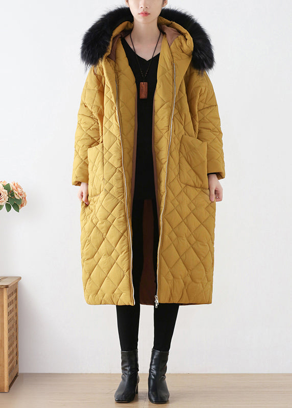 Beautiful Yellow Zippered Warm Hooded Long Parka Winter - Down Jackets - DYAVOR®
