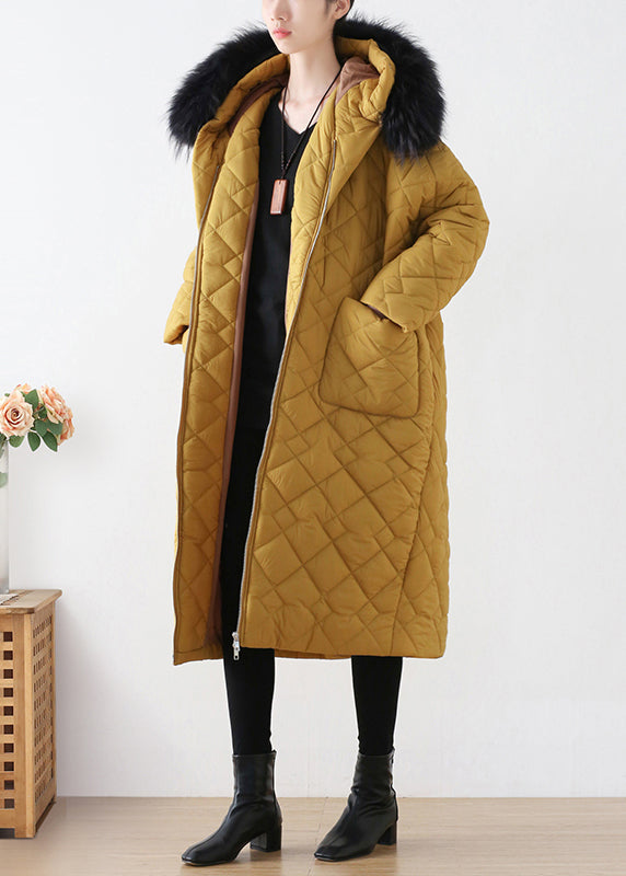 Beautiful Yellow Zippered Warm Hooded Long Parka Winter - Down Jackets - DYAVOR®
