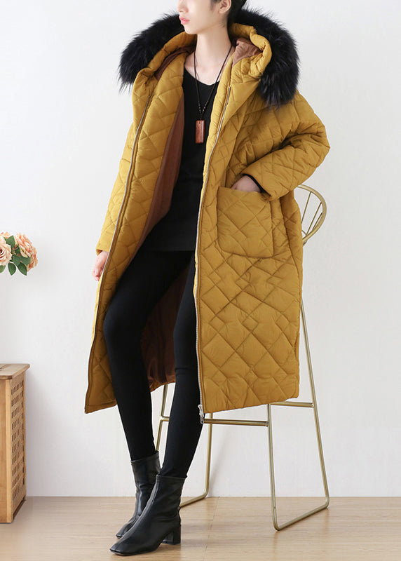 Beautiful Yellow Zippered Warm Hooded Long Parka Winter - Down Jackets - DYAVOR®
