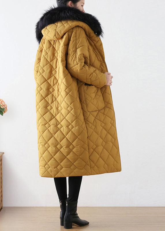 Beautiful Yellow Zippered Warm Hooded Long Parka Winter - Down Jackets - DYAVOR®