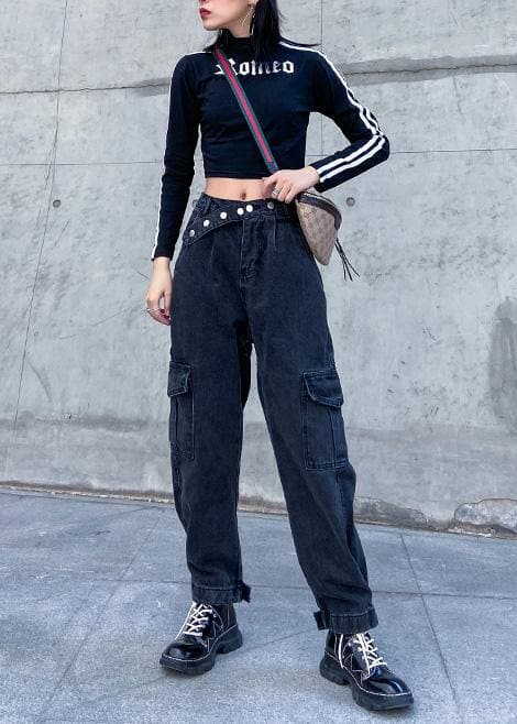 Beautiful pockets casual pants  black gray pattern wild women pants -  - DYAVOR®