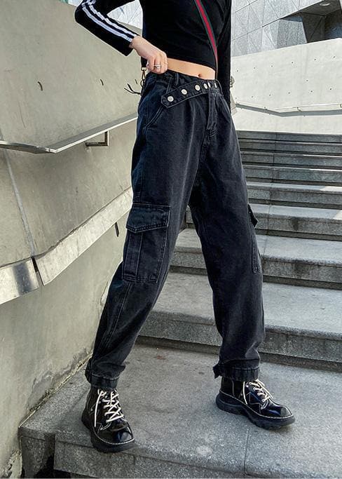 Beautiful pockets casual pants black gray pattern wild women pants - - DYAVOR®
