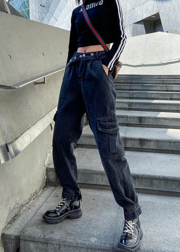 Beautiful pockets casual pants black gray pattern wild women pants - - DYAVOR®