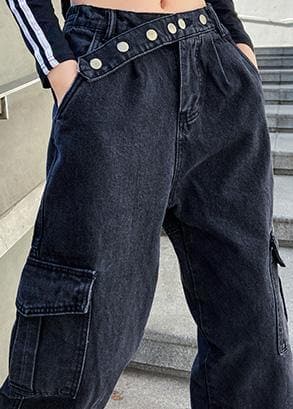 Beautiful pockets casual pants black gray pattern wild women pants - - DYAVOR®