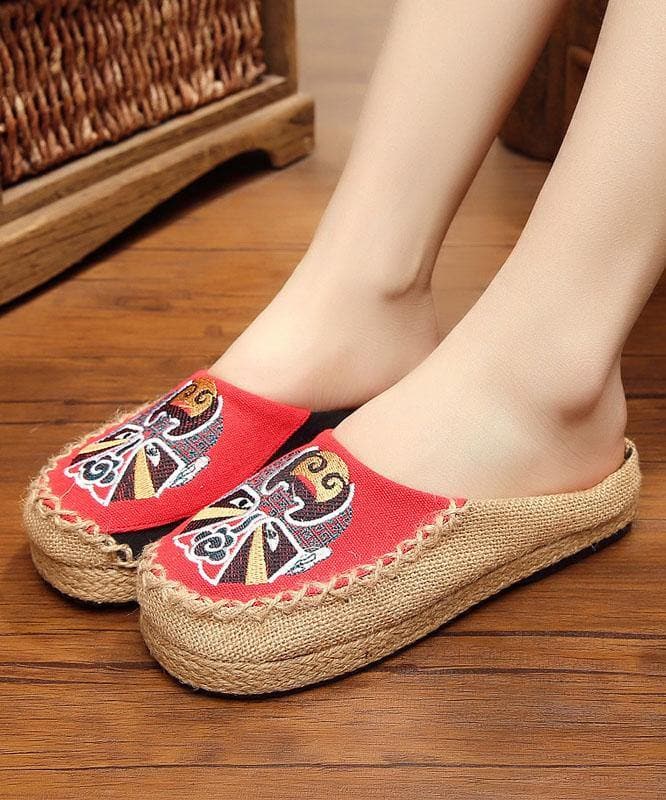 Beige Embroideried Linen Fabric Slippers Shoes Splicing - Slide Sandals - DYAVOR®