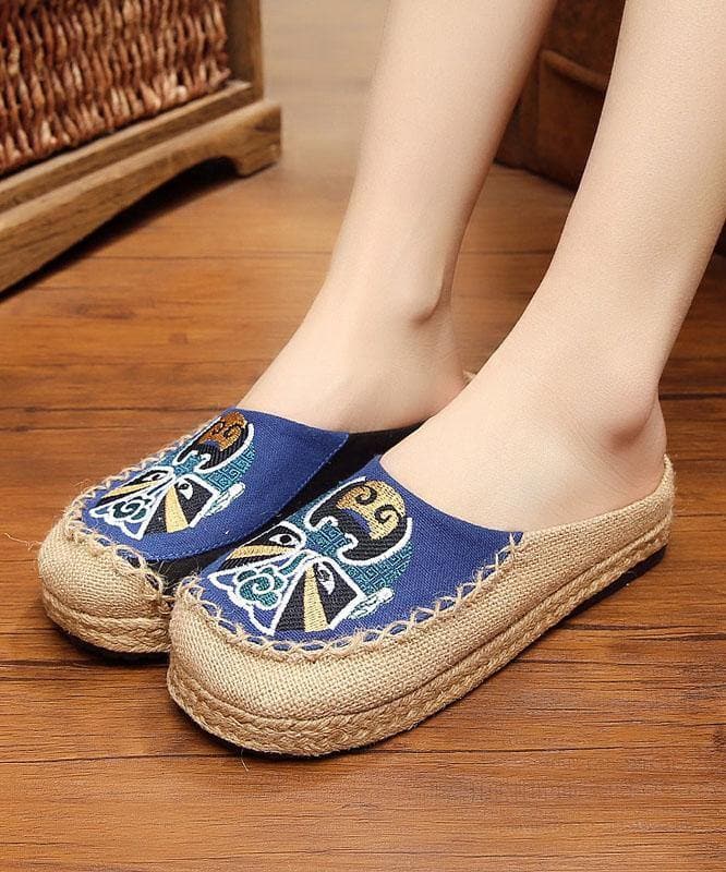 Beige Embroideried Linen Fabric Slippers Shoes Splicing - Slide Sandals - DYAVOR®