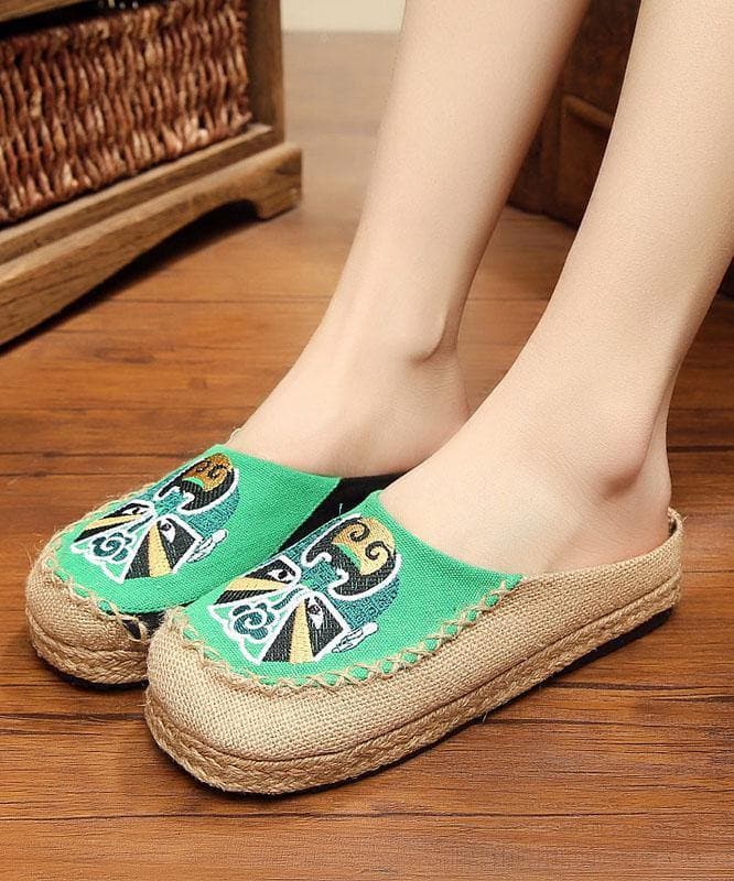 Beige Embroideried Linen Fabric Slippers Shoes Splicing - Slide Sandals - DYAVOR®