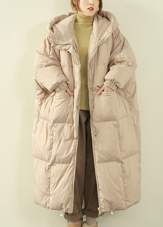 Beige Pockets Duck Down Down Coat Zip Up Winter - Down Jackets - DYAVOR®