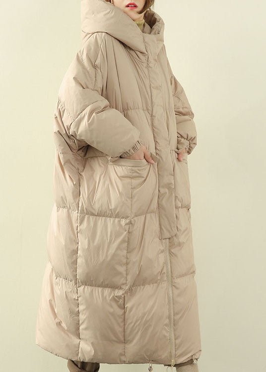 Beige Pockets Duck Down Down Coat Zip Up Winter - Down Jackets - DYAVOR®