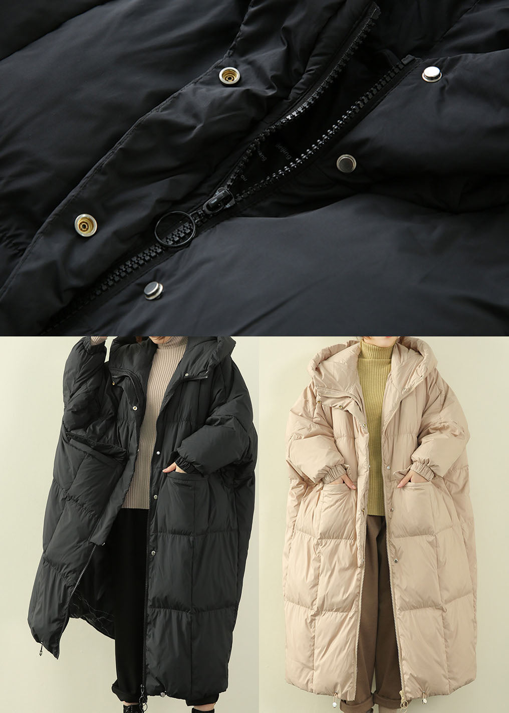 Beige Pockets Duck Down Down Coat Zip Up Winter - Down Jackets - DYAVOR®