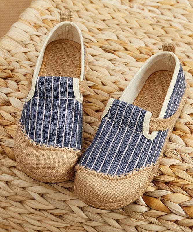 Beige Striped Cotton Linen Flat Flat Shoes For Women - Flats Shoes - DYAVOR®