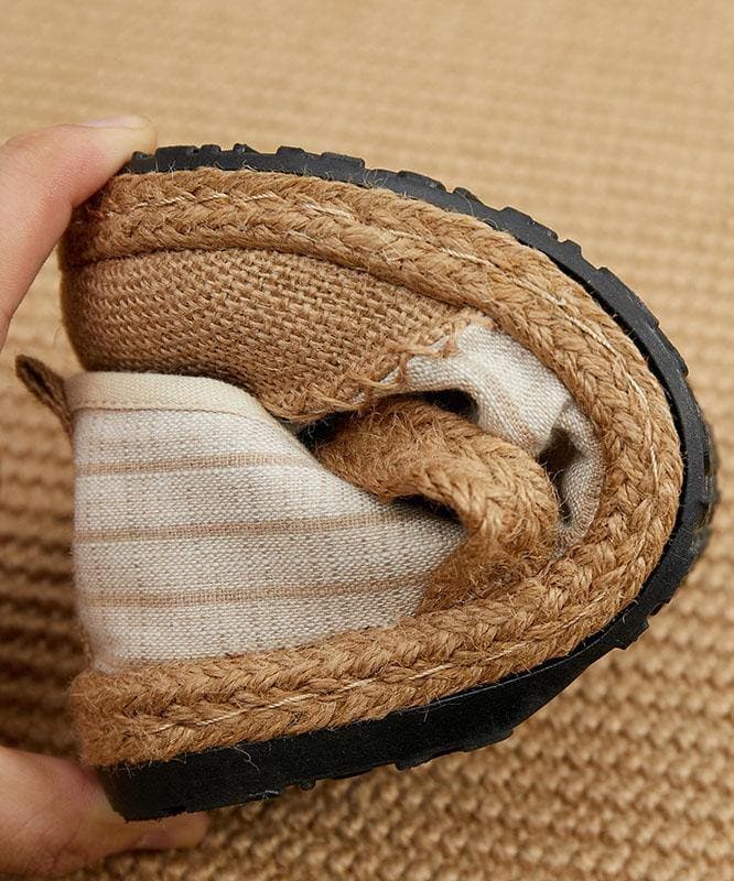 Beige Striped Cotton Linen Flat Flat Shoes For Women - Flats Shoes - DYAVOR®