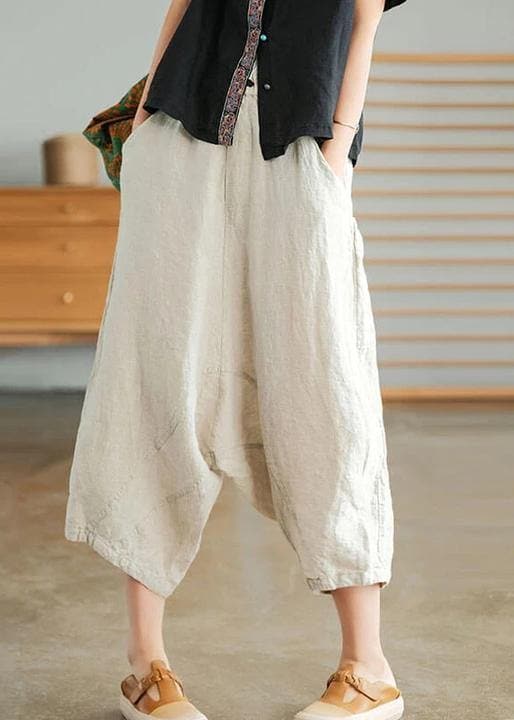 Beige Women Casual Solid Color Linen Pocket Pants - Pants - DYAVOR®