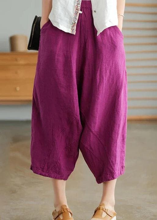 Beige Women Casual Solid Color Linen Pocket Pants - Pants - DYAVOR®