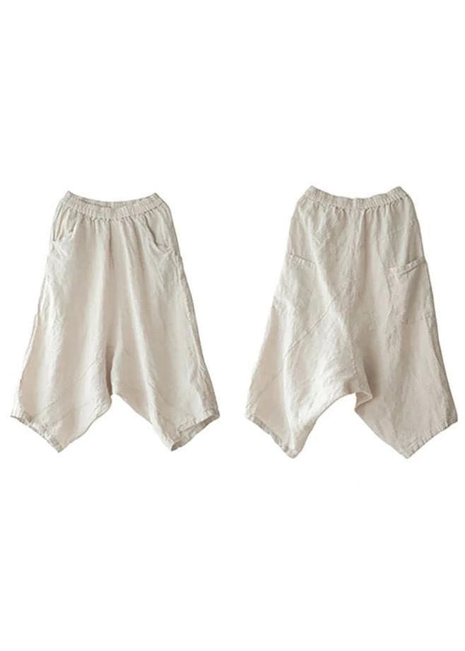 Beige Women Casual Solid Color Linen Pocket Pants - Pants - DYAVOR®