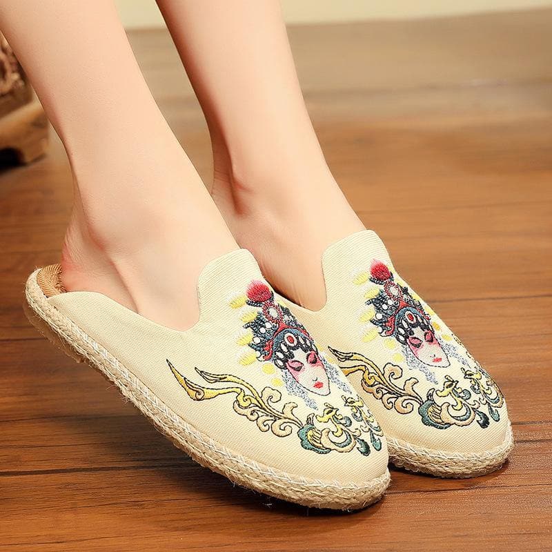 Black Embroideried Slippers Shoes - Slide Sandals - DYAVOR®