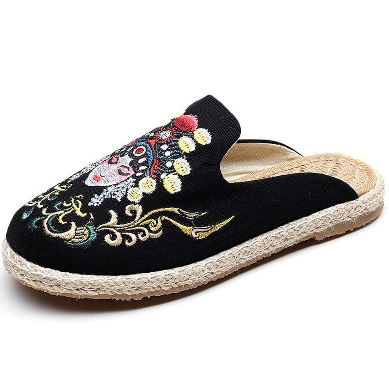 Black Embroideried Slippers Shoes - Slide Sandals - DYAVOR®