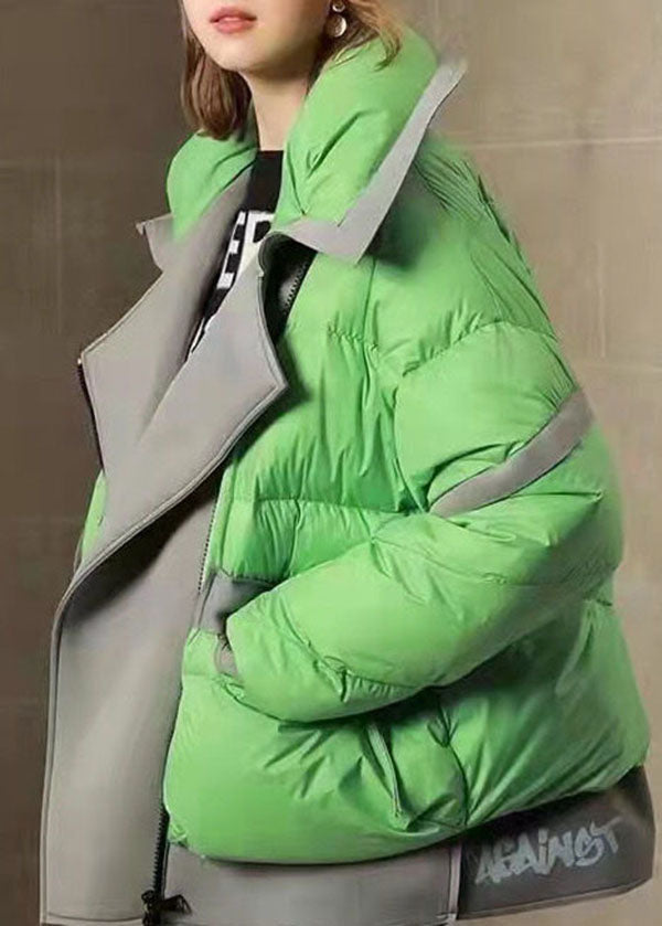 Black Patchwork Duck Down Puffer Coat Zip Up Letter Print Winter - Down Jackets - DYAVOR®