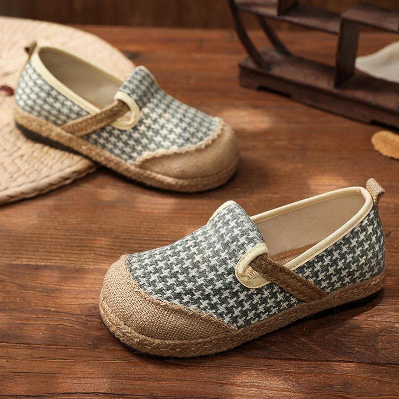 Black Plaid Cotton Linen For Women Splicing Flat Feet Shoes - Flats Shoes - DYAVOR®