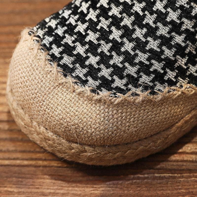 Black Plaid Cotton Linen For Women Splicing Flat Feet Shoes - Flats Shoes - DYAVOR®