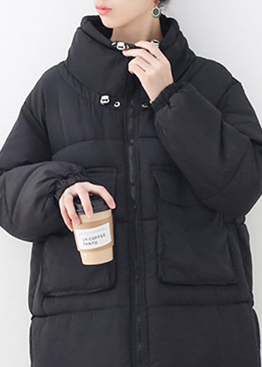 Black Pockets Drawstring Cotton Parka Long sleeve - Down Jackets - DYAVOR®