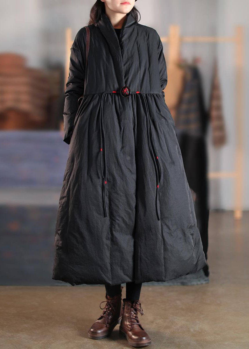 Black Pockets Duck Down Women Witner Coats Stand Collar Button Winter - Down Jackets - DYAVOR®