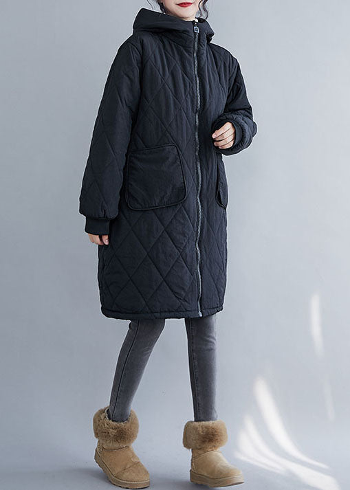Black Pockets Fine Cotton Filled Hooded Winter Coats - Down Jackets - DYAVOR®