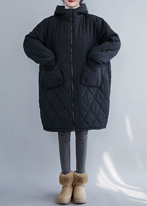 Black Pockets Fine Cotton Filled Hooded Winter Coats - Down Jackets - DYAVOR®