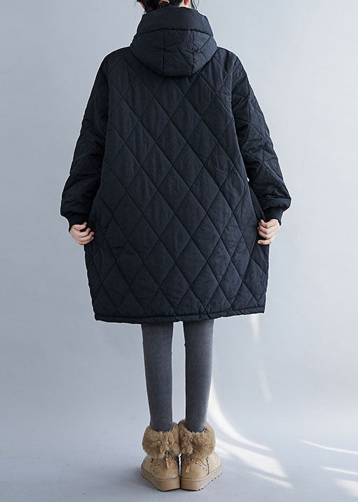 Black Pockets Fine Cotton Filled Hooded Winter Coats - Down Jackets - DYAVOR®