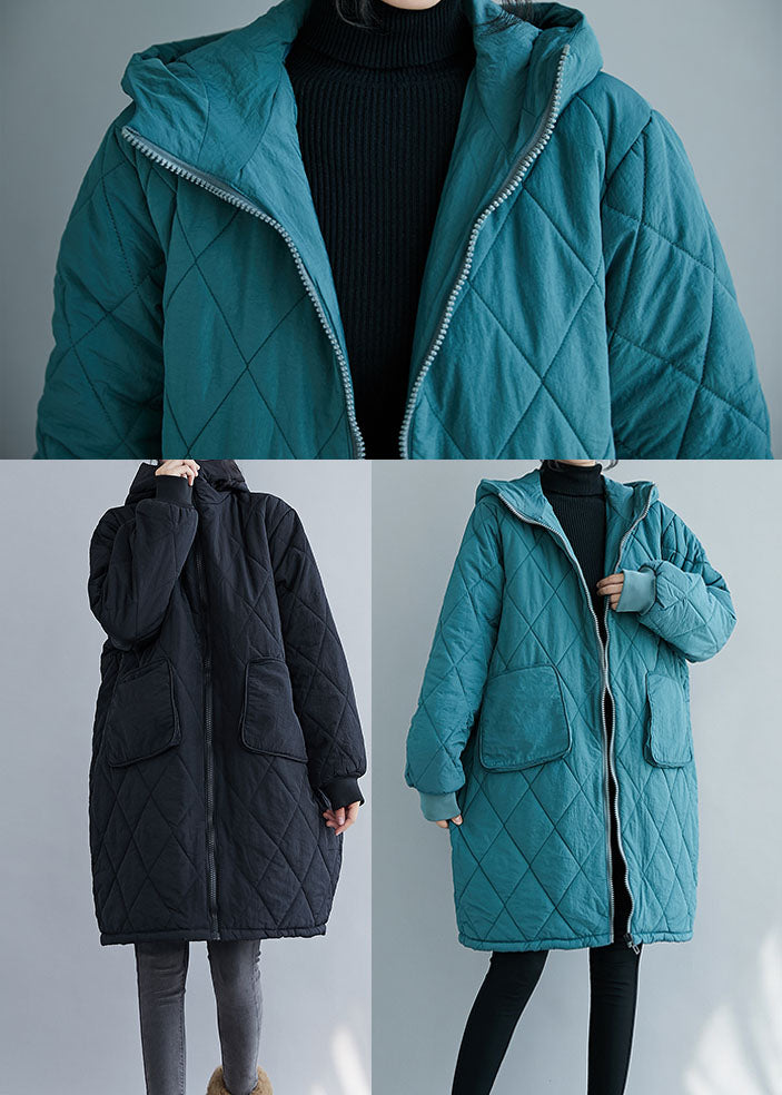 Black Pockets Fine Cotton Filled Hooded Winter Coats - Down Jackets - DYAVOR®