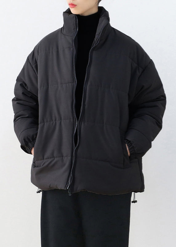 Black Stand Collar Drawstring Thick Parka Winter - Down Jackets - DYAVOR®