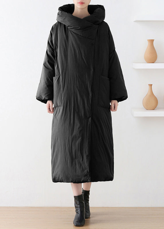 Black Turtleneck Button Duck Down Hooded Long Down Coat Winter - Down Jackets - DYAVOR®
