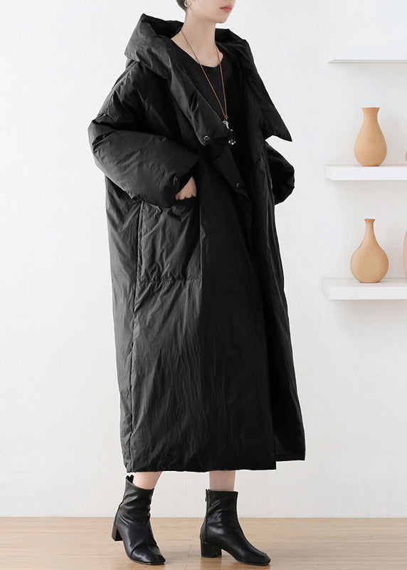 Black Turtleneck Button Duck Down Hooded Long Down Coat Winter - Down Jackets - DYAVOR®