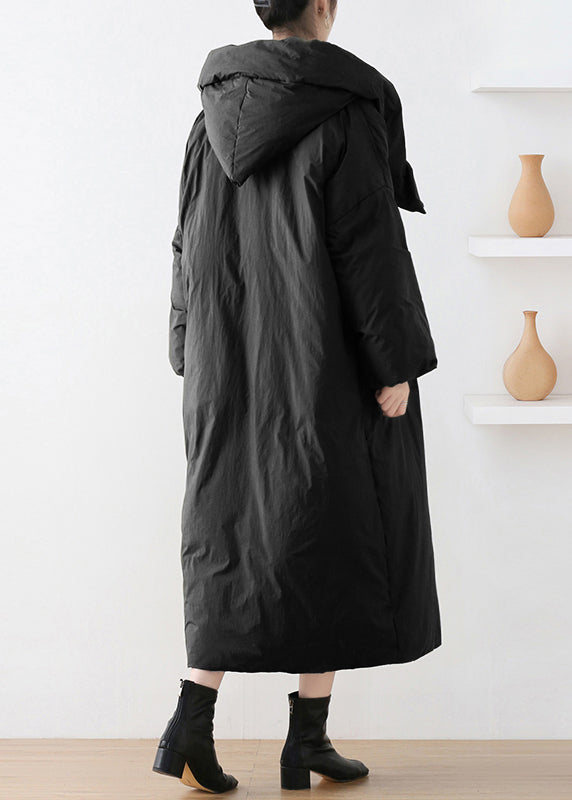 Black Turtleneck Button Duck Down Hooded Long Down Coat Winter - Down Jackets - DYAVOR®