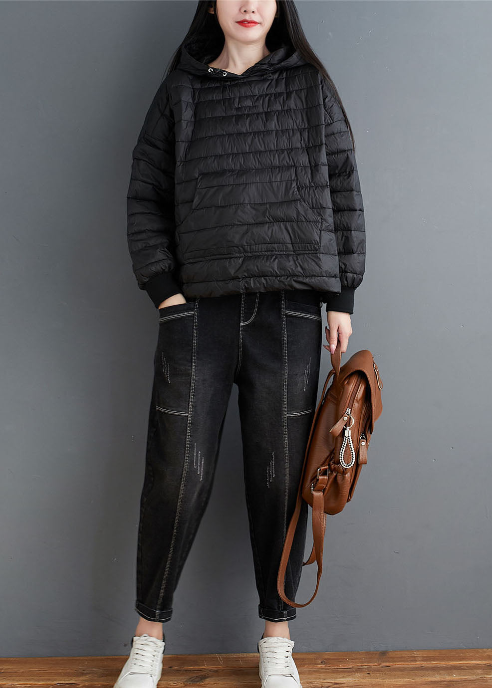 Black drawstring Fine Cotton Filled Jackets Hooded Winter - Down Jackets - DYAVOR®