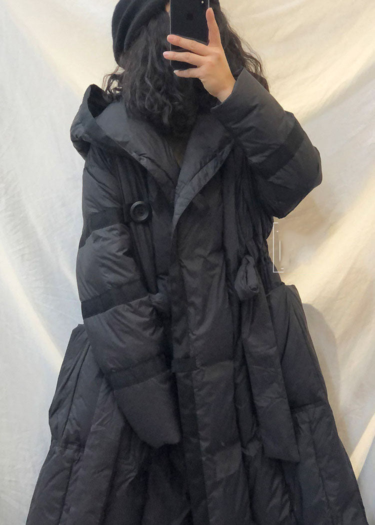 Black hooded tie waist fashion Winter Duck Down Coats - Down Jackets - DYAVOR®
