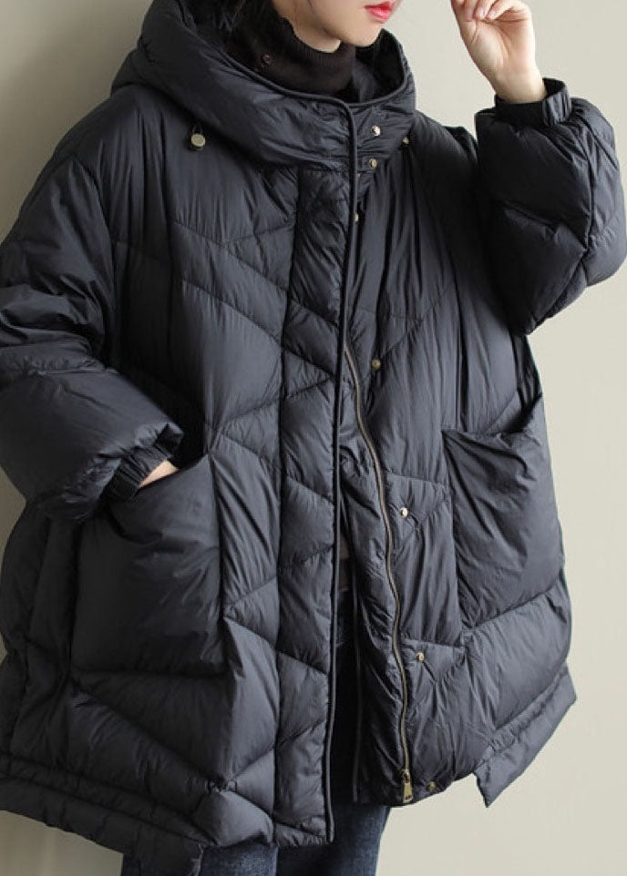 Black zippered Button Loose Winter Duck Down Jackets - Down Jackets - DYAVOR®