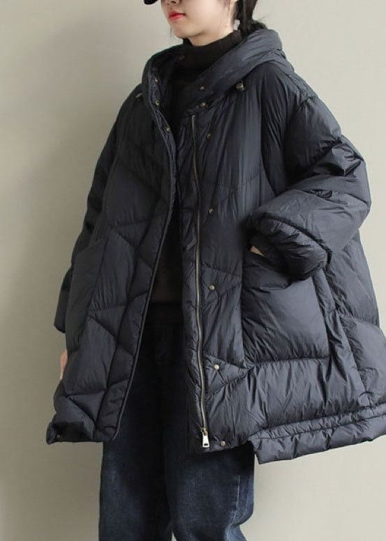 Black zippered Button Loose Winter Duck Down Jackets - Down Jackets - DYAVOR®