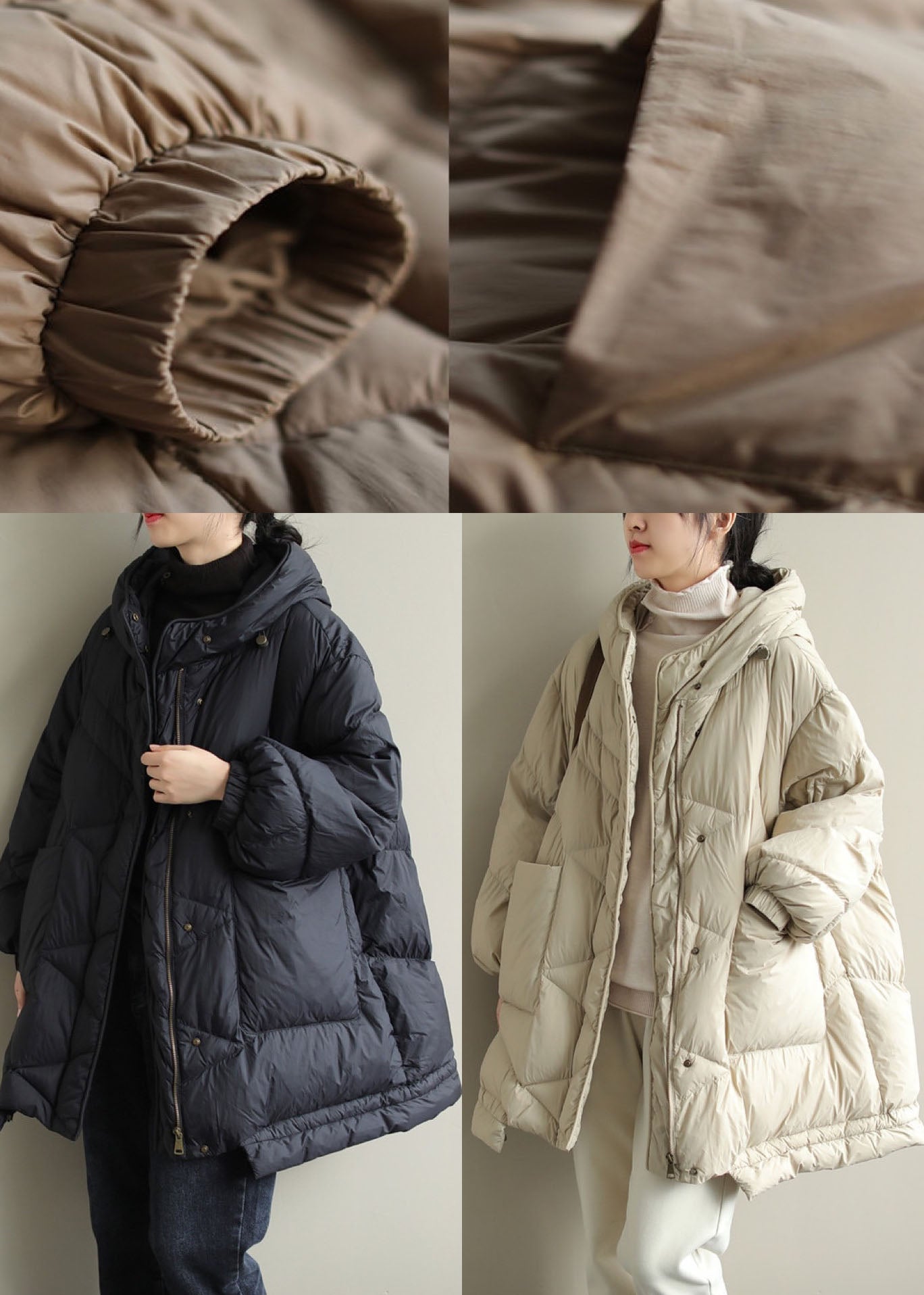 Black zippered Button Loose Winter Duck Down Jackets - Down Jackets - DYAVOR®
