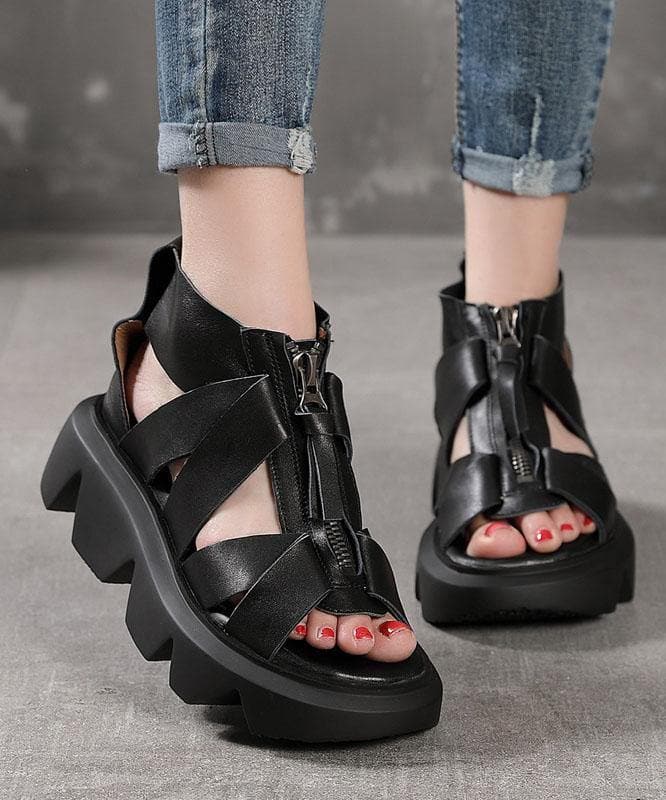 Black zippered Flat Platform Walking Sandals - Sandals - DYAVOR®