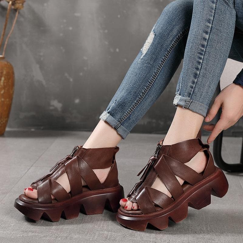 Black zippered Flat Platform Walking Sandals - Sandals - DYAVOR®