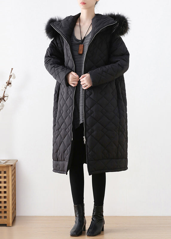 Blck Plaid Thick Hooded Long Parka Winter - Down Jackets - DYAVOR®