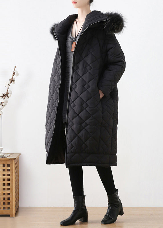 Blck Plaid Thick Hooded Long Parka Winter - Down Jackets - DYAVOR®