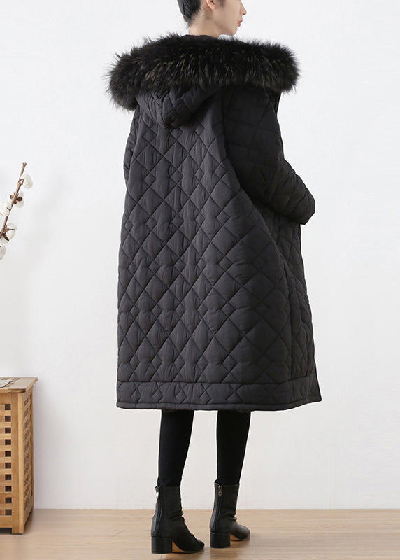 Blck Plaid Thick Hooded Long Parka Winter - Down Jackets - DYAVOR®