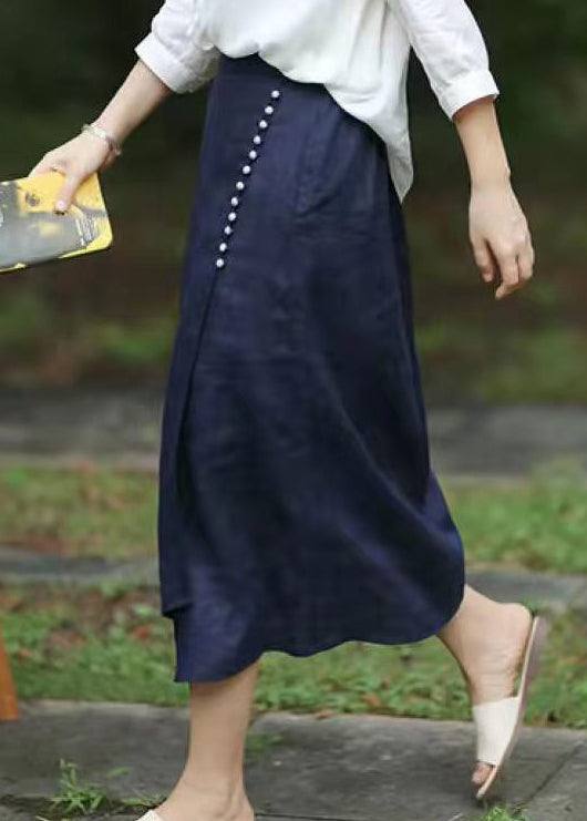 Blue A Line Skirts button asymmetrical design elastic waist Spring - Skirts - DYAVOR®