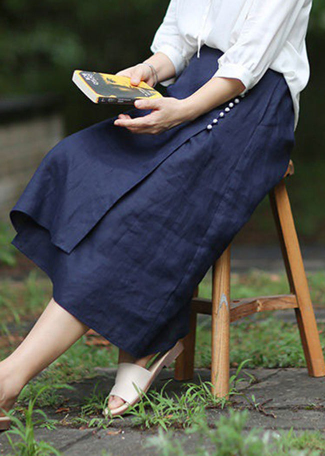 Blue A Line Skirts button asymmetrical design elastic waist Spring - Skirts - DYAVOR®