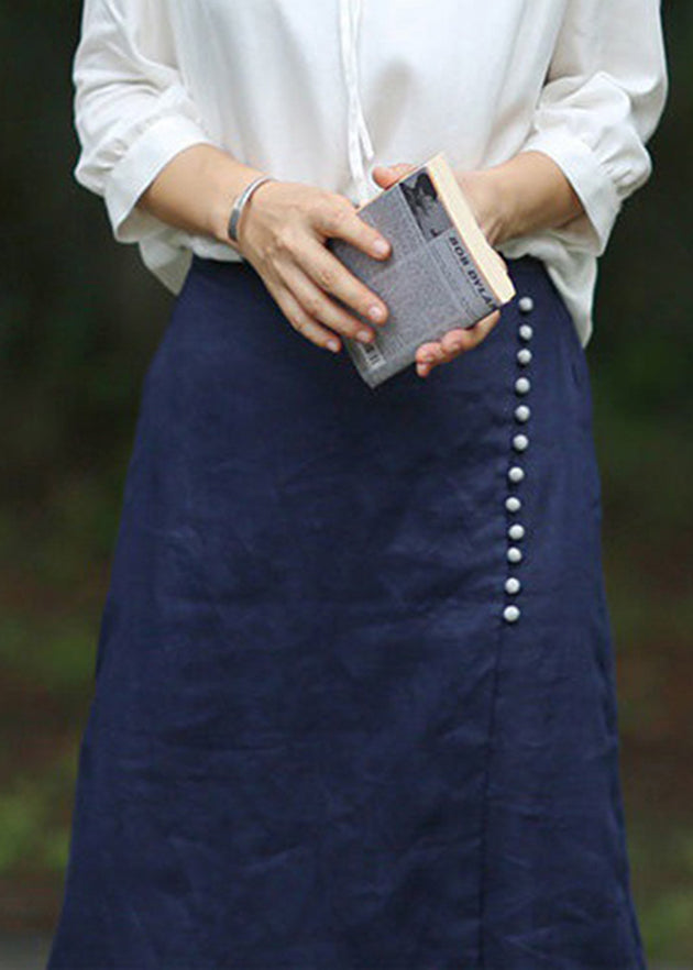 Blue A Line Skirts button asymmetrical design elastic waist Spring - Skirts - DYAVOR®