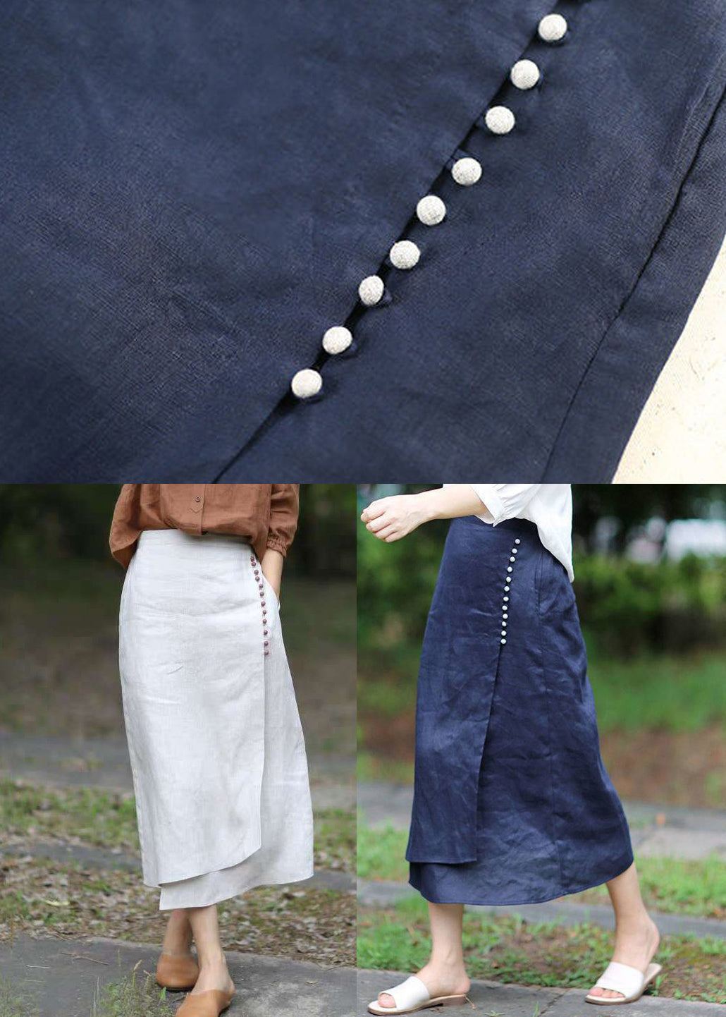 Blue A Line Skirts button asymmetrical design elastic waist Spring - Skirts - DYAVOR®