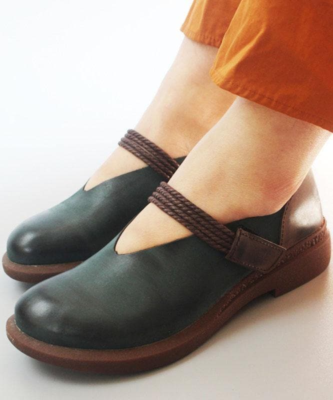 Blue Flat Shoes For Women Genuine Leather Elegant Splicing Flats - Flats Shoes - DYAVOR®