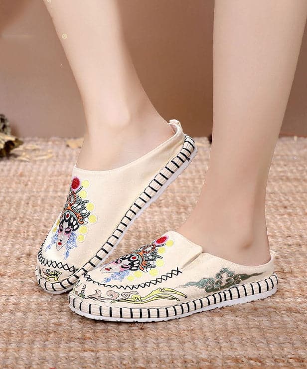 Blue Linen Fabric Unique Bei jing opera Embroideried Slide Sandals - Slide Sandals - DYAVOR®